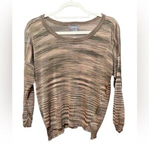 Sussan Striped‎ Sheer Knit Top Earth Tone Neutrals  Lightweight Relaxed Sz XS